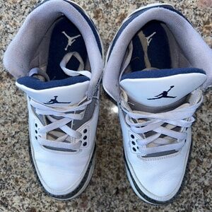 JORDAN AIR 3 RETRO DM0967-140 WHITE, midnight Navy Blue and Grade School size 6Y